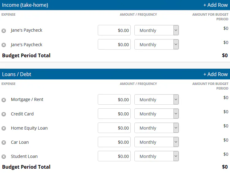 household budget worksheet